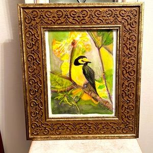 13x15 Sleepy Yellow Bird water color